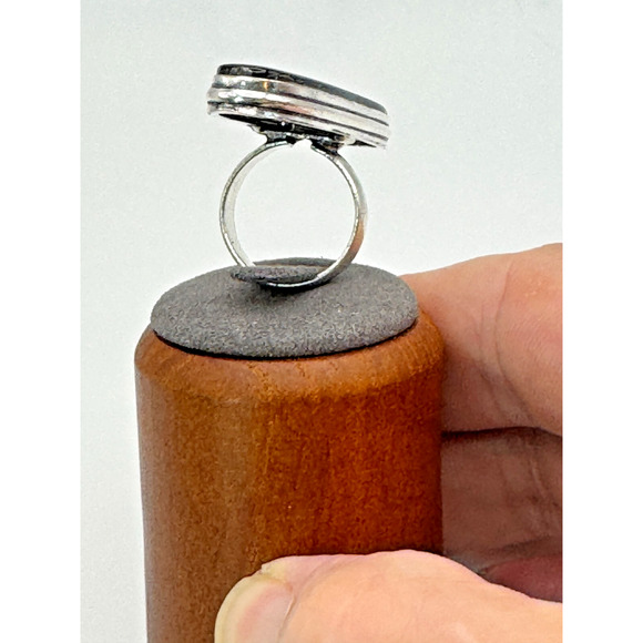 Tourmalinated Quartz Stone Estate Ring .925 Stone Sz 6 - 8 Grams - 1 1/4" - Picture 2 of 4